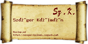 Száger Kálmán névjegykártya